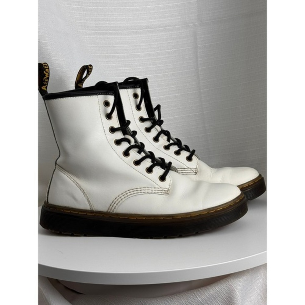 Dr Martens Zavala White Leather 8-Eye Combat Boots Womens 8 Mens 7 AirWair